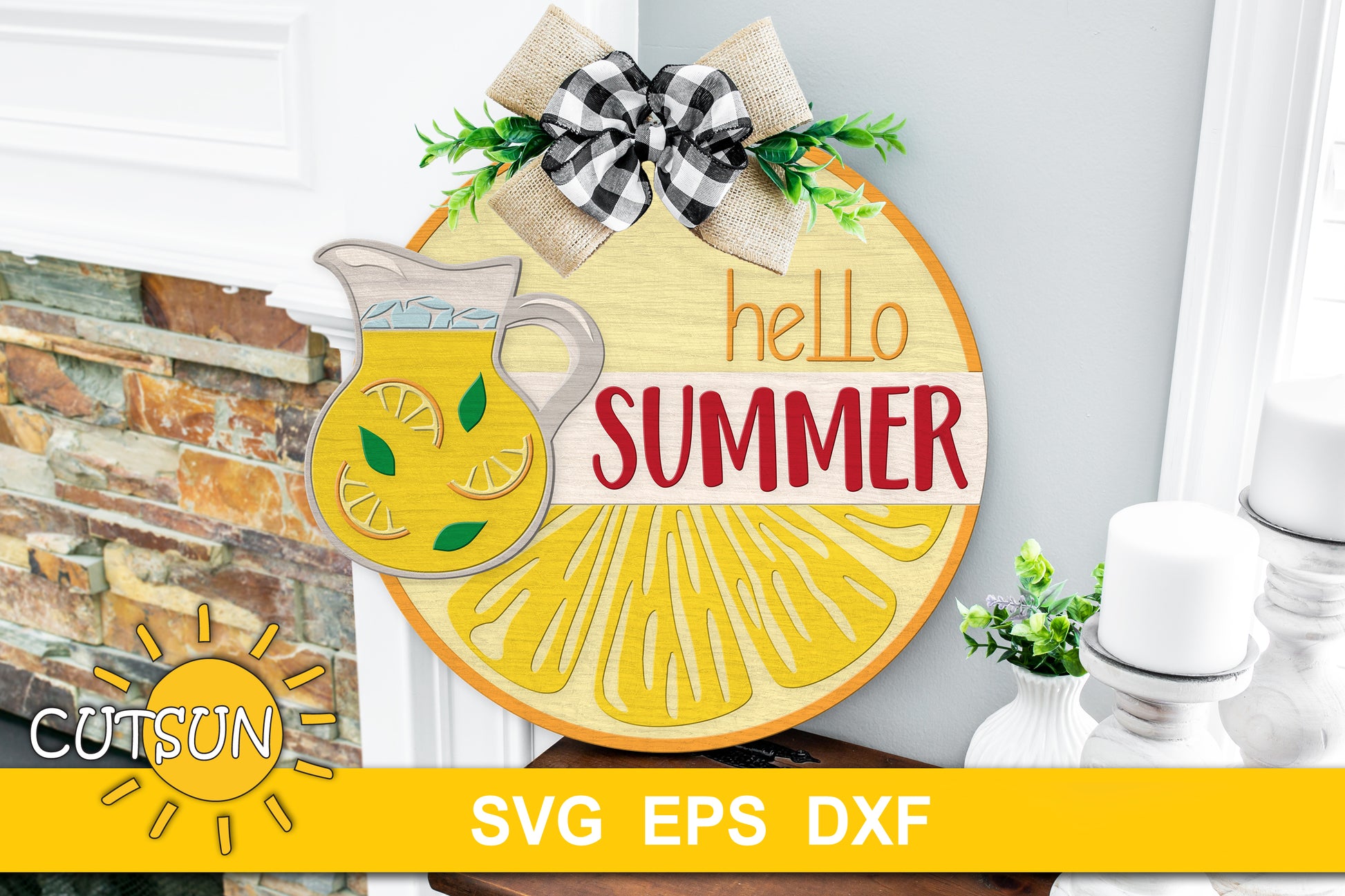 Hello summer door hanger svg | Lemon door hanger SVG