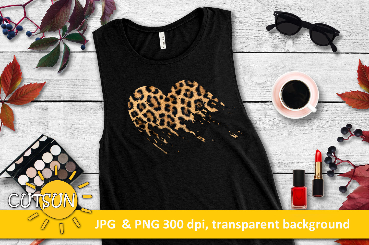 Distressed Leopard Heart sublimation design