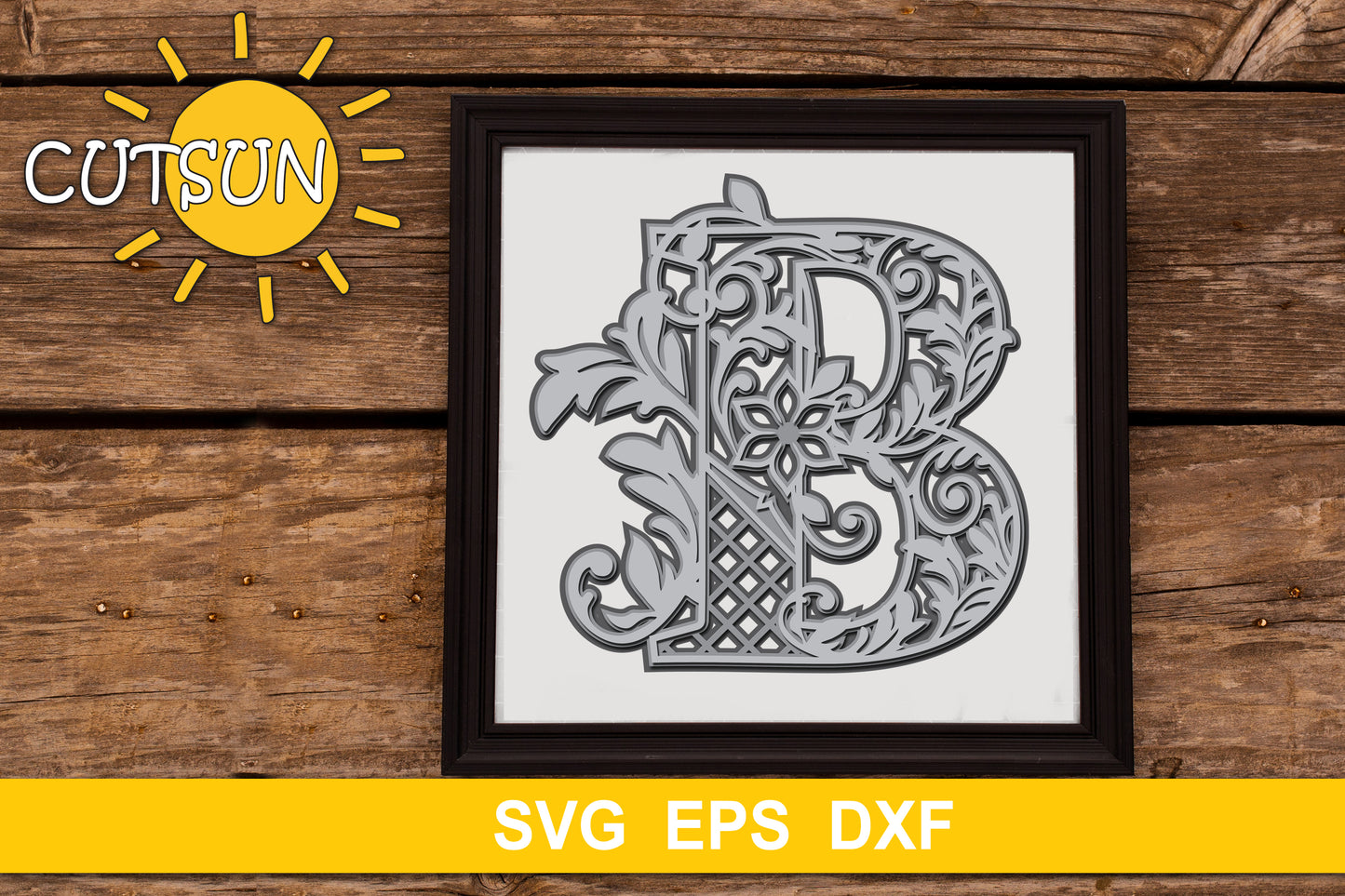 3D Alphabet Layered Mandala B - 3 layers cut file SVG