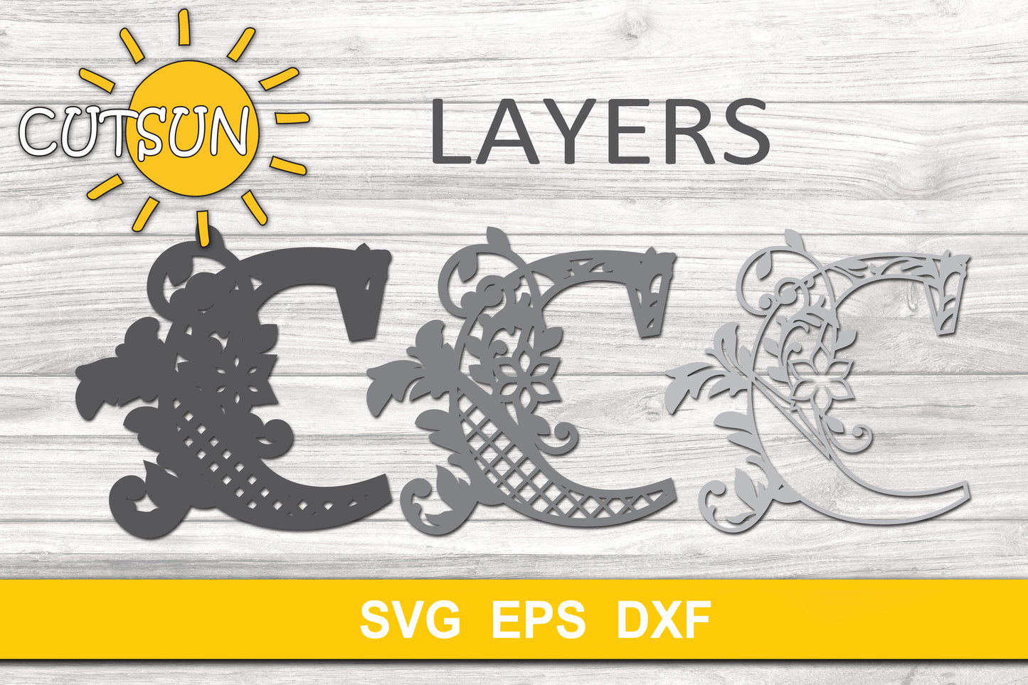 3D Alphabet Layered Mandala C - 3 layers cut file SVG