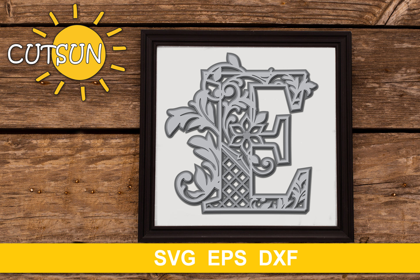 3D Alphabet Layered Mandala E - 3 layers cut file SVG