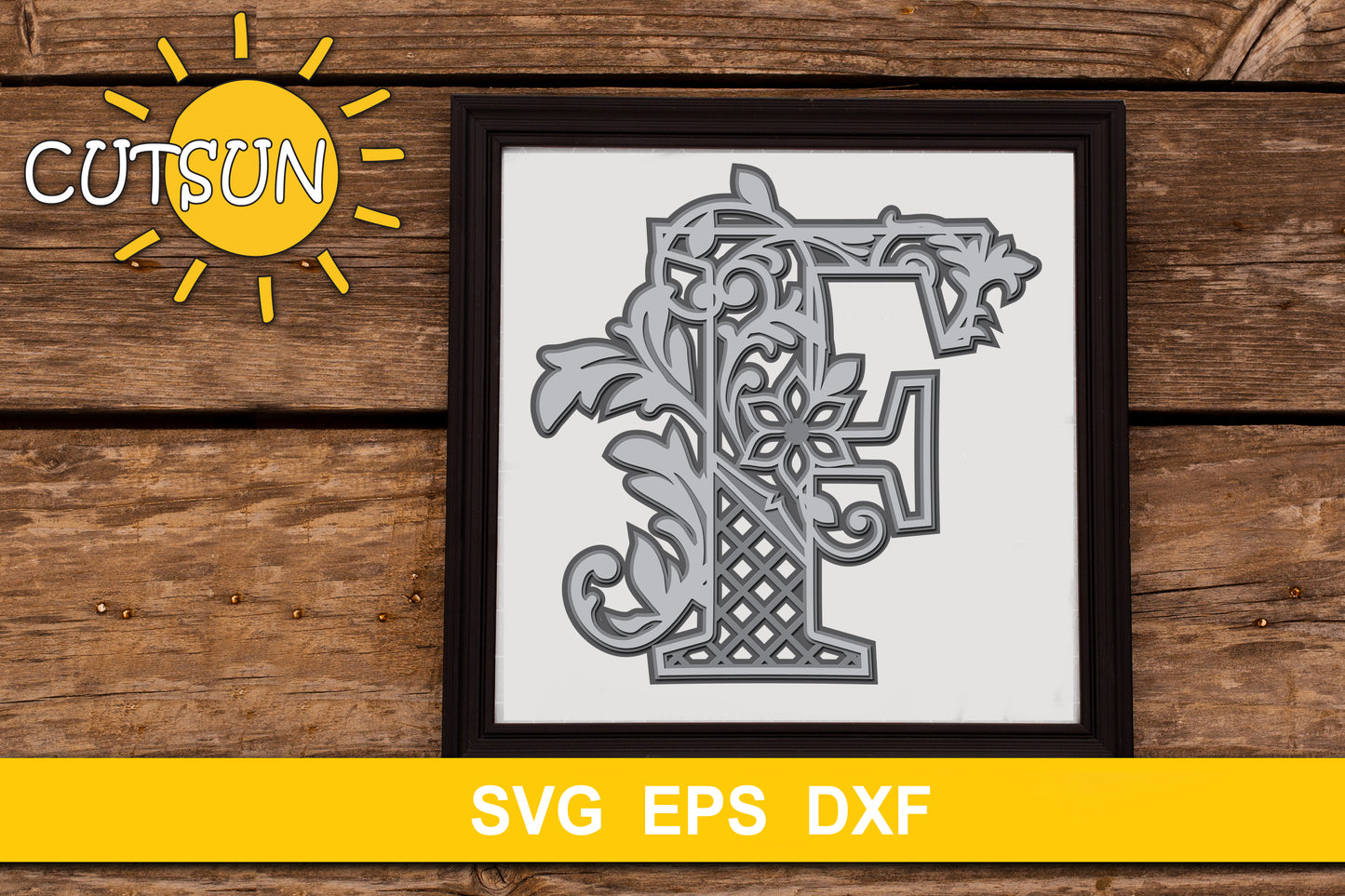 3D Alphabet Layered Mandala F - 3 layers cut file SVG