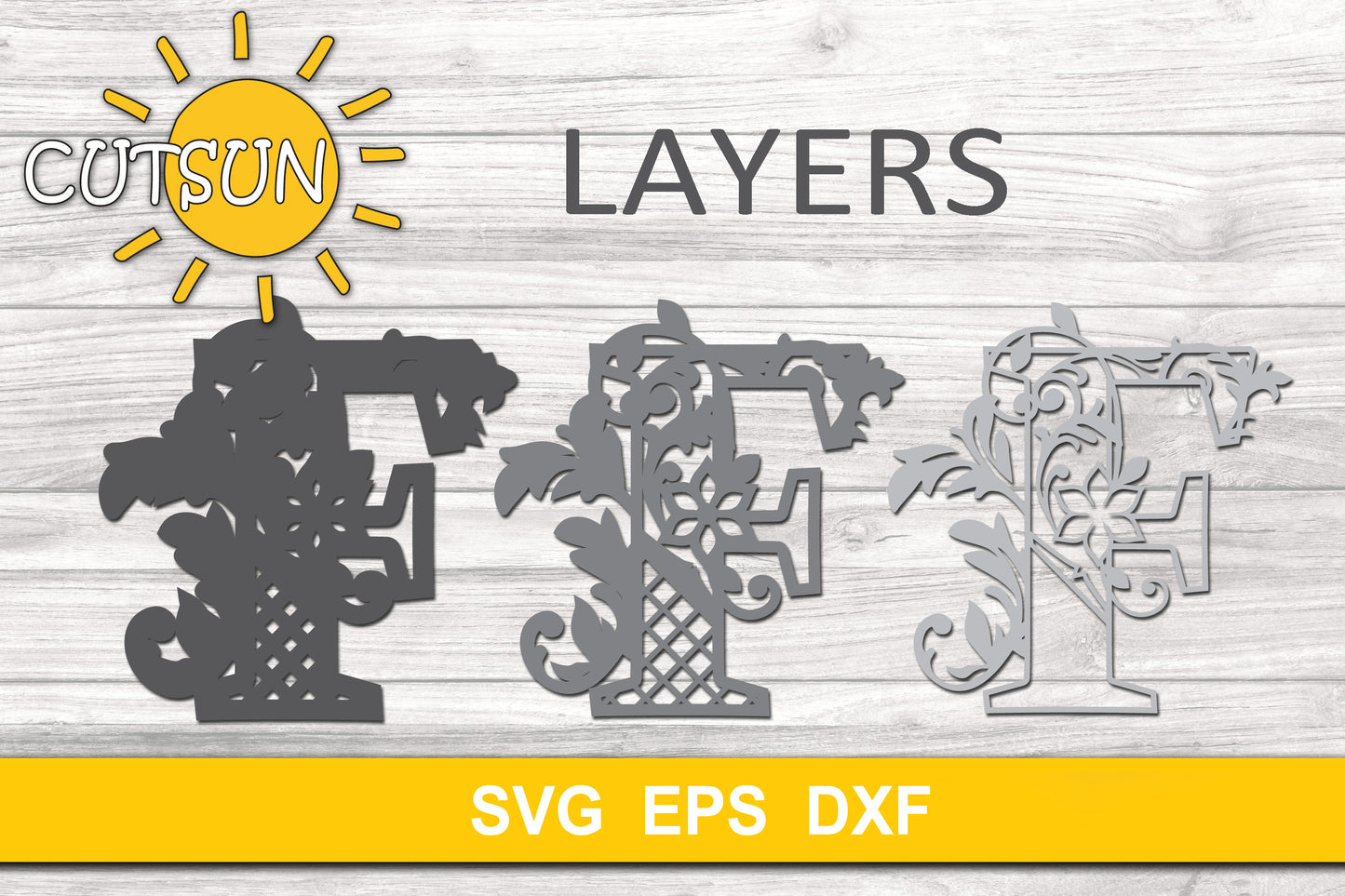 3D Alphabet Layered Mandala F - 3 layers cut file SVG