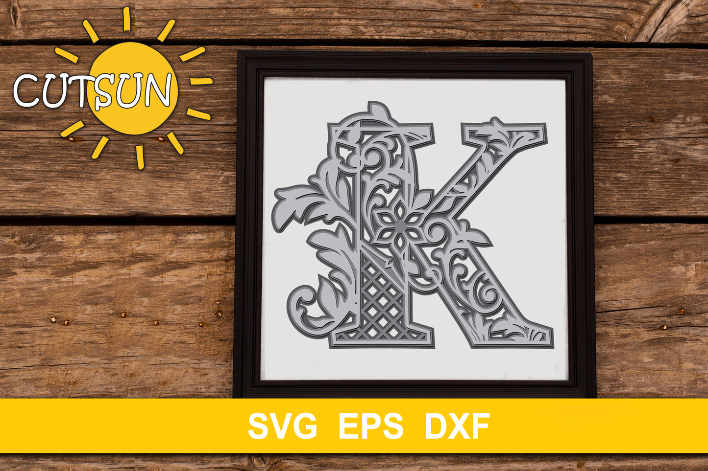 3D Alphabet Layered Mandala K - 3 layers cut file SVG