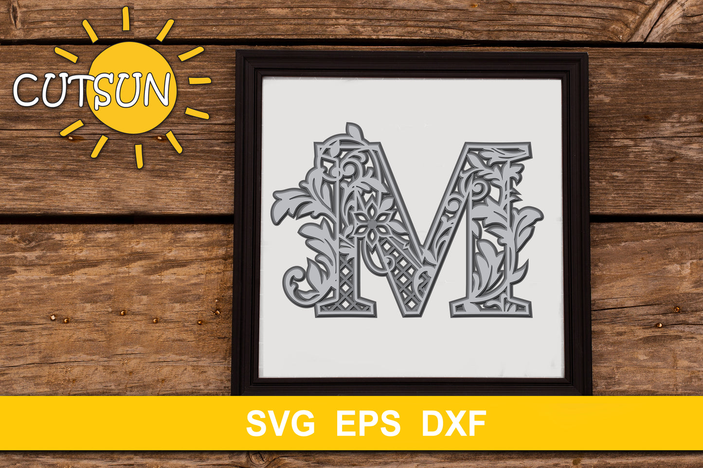 3D Alphabet Layered Mandala M - 3 layers cut file SVG