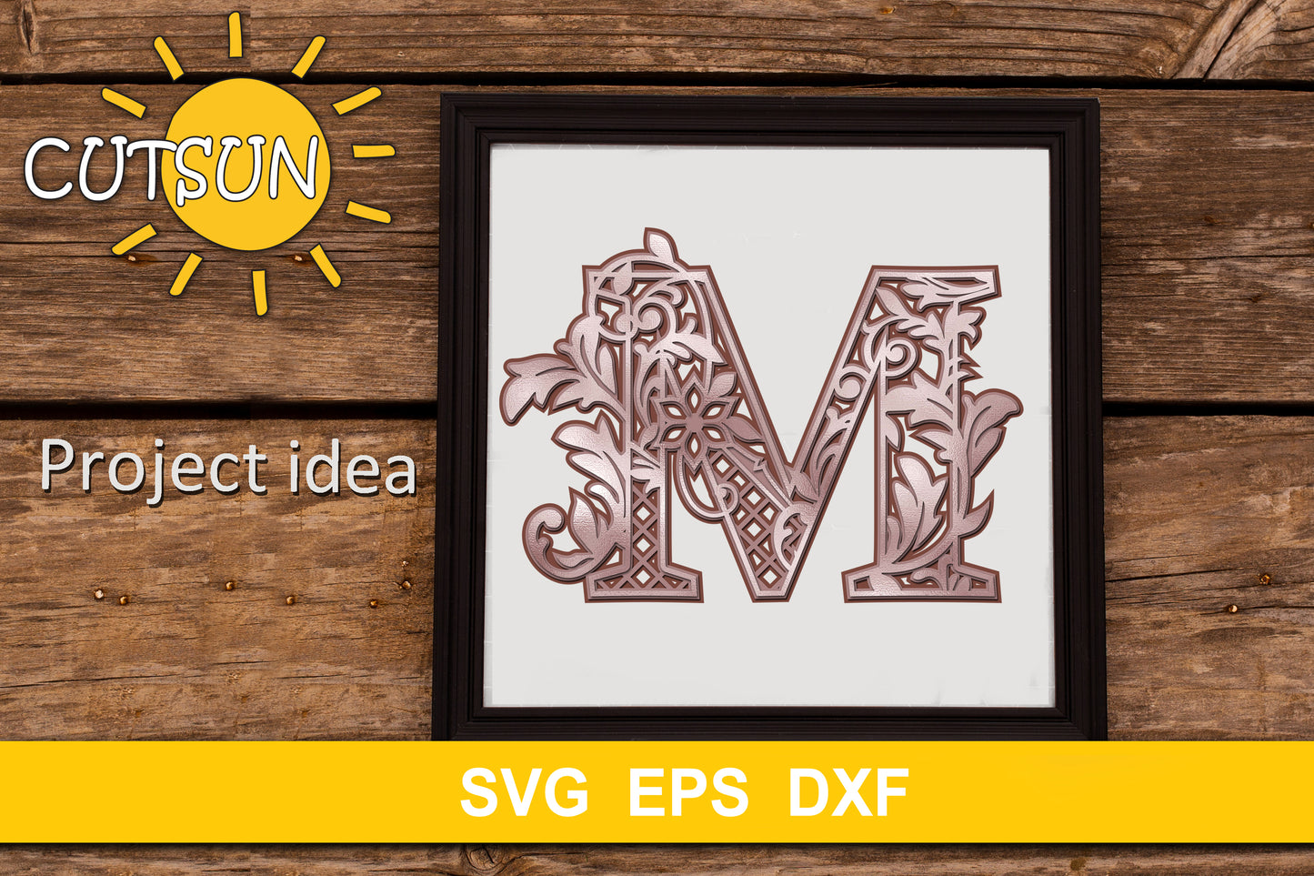 3D Alphabet Layered Mandala M - 3 layers cut file SVG