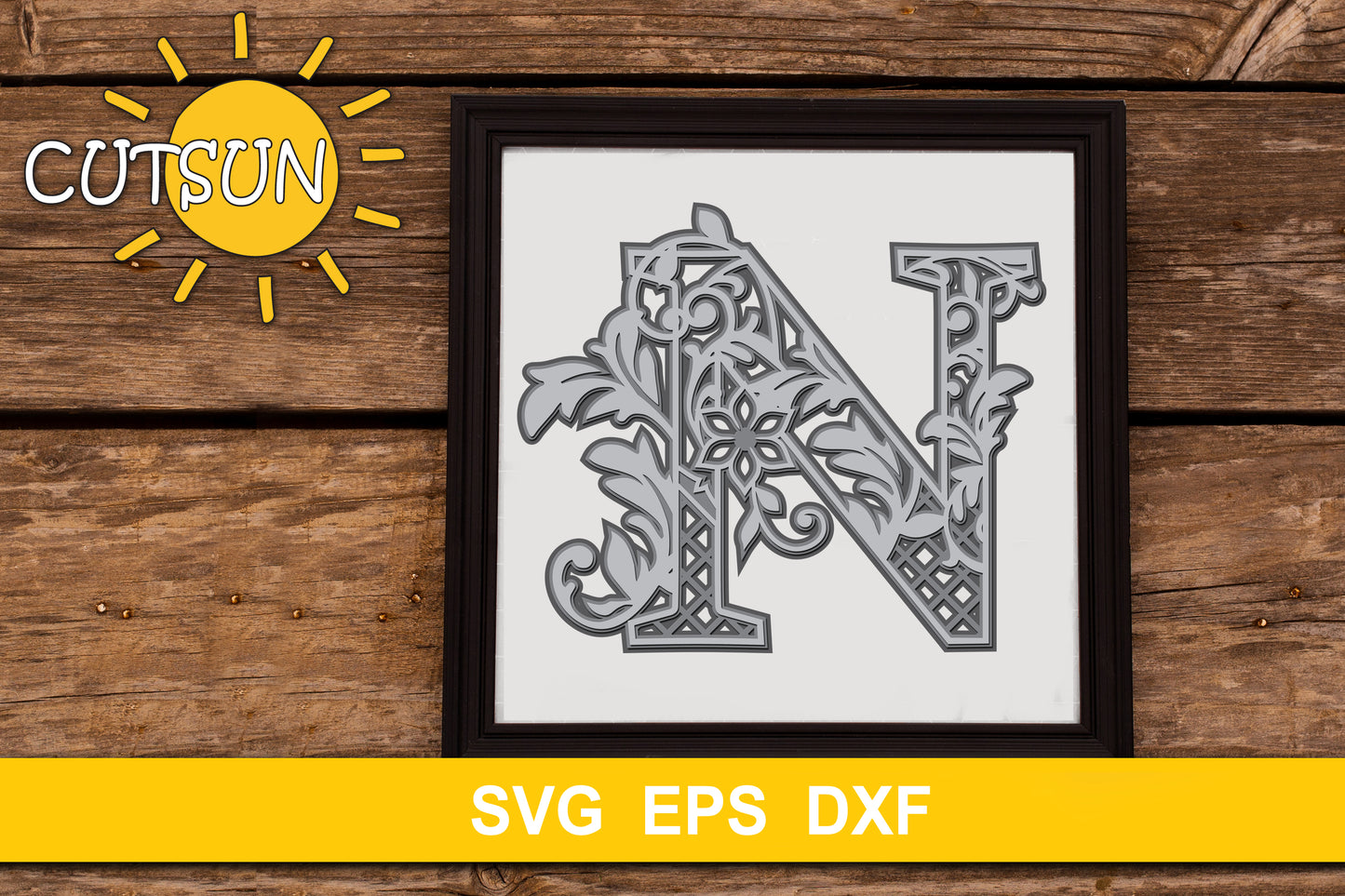 3D Alphabet Layered Mandala N - 3 layers cut file SVG