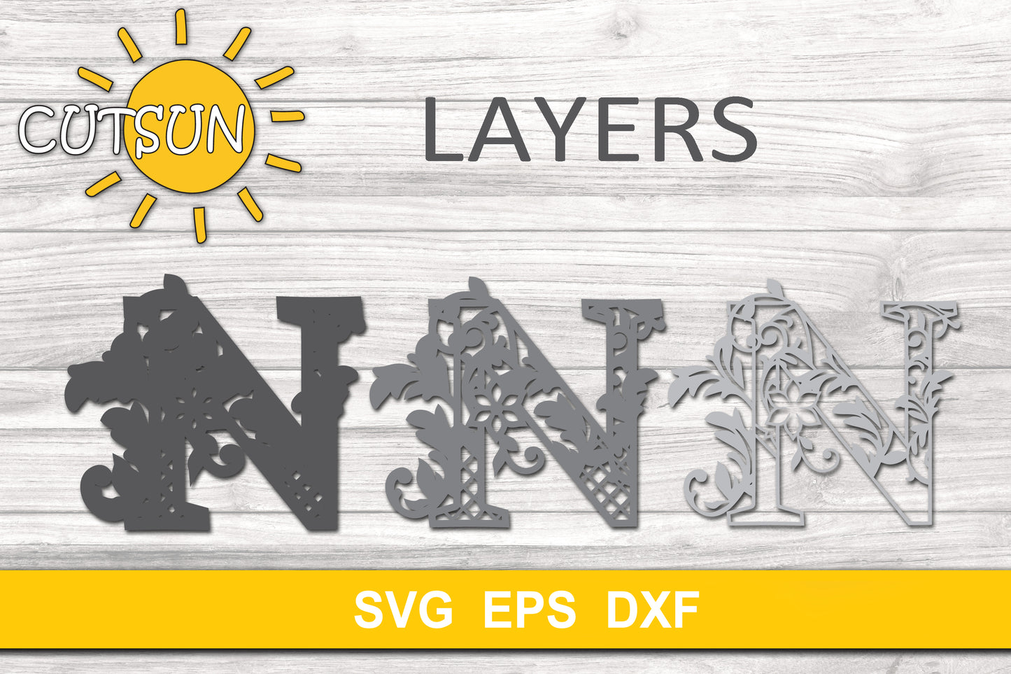 3D Alphabet Layered Mandala N - 3 layers cut file SVG