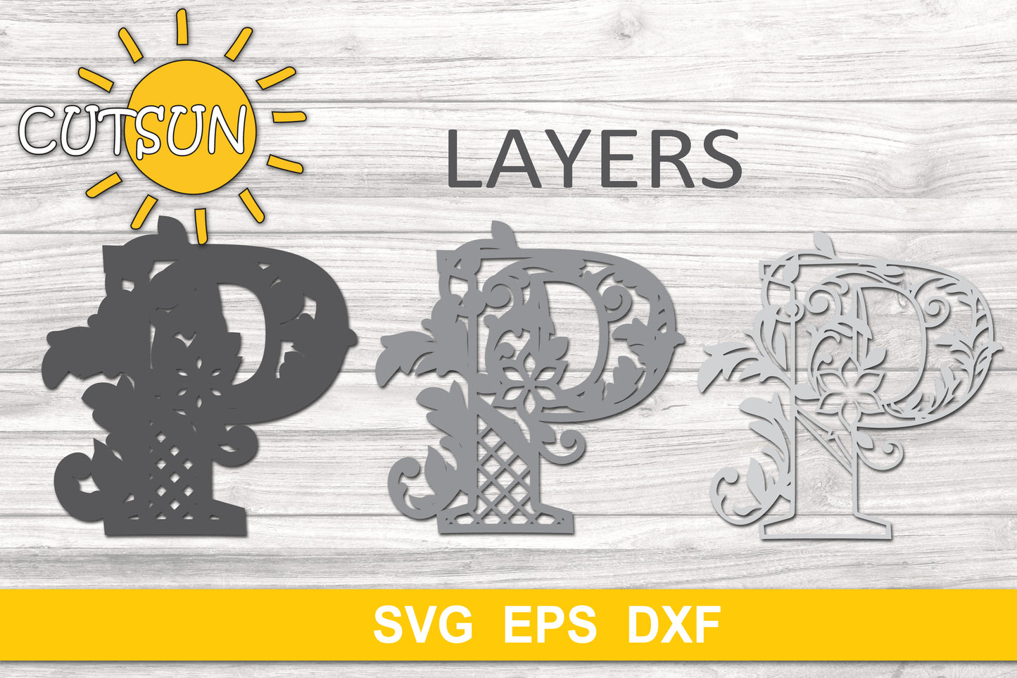 3D Alphabet Layered Mandala P - 3 layers cut file SVG