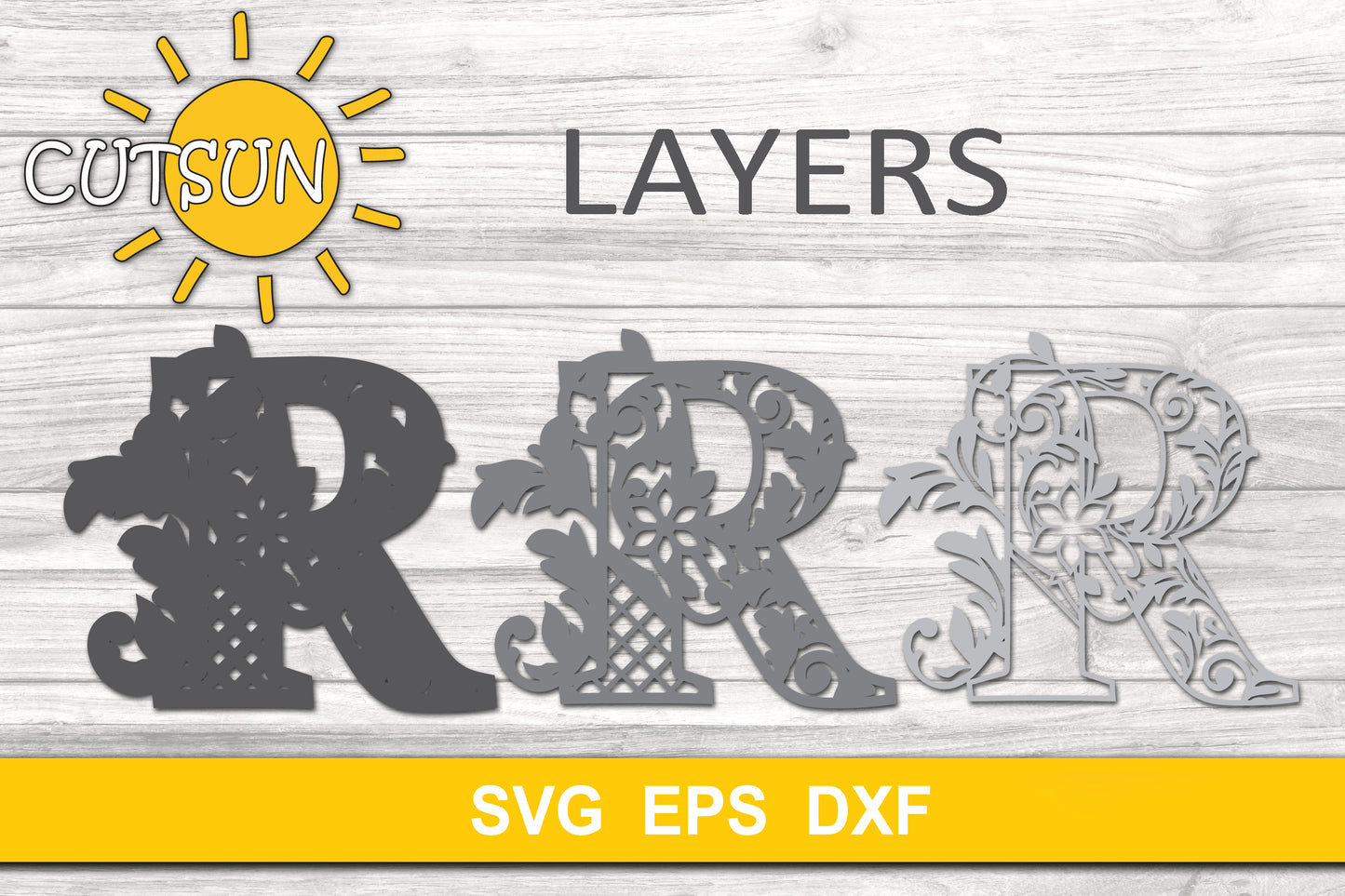 3D Alphabet Layered Mandala R - 3 layers cut file SVG