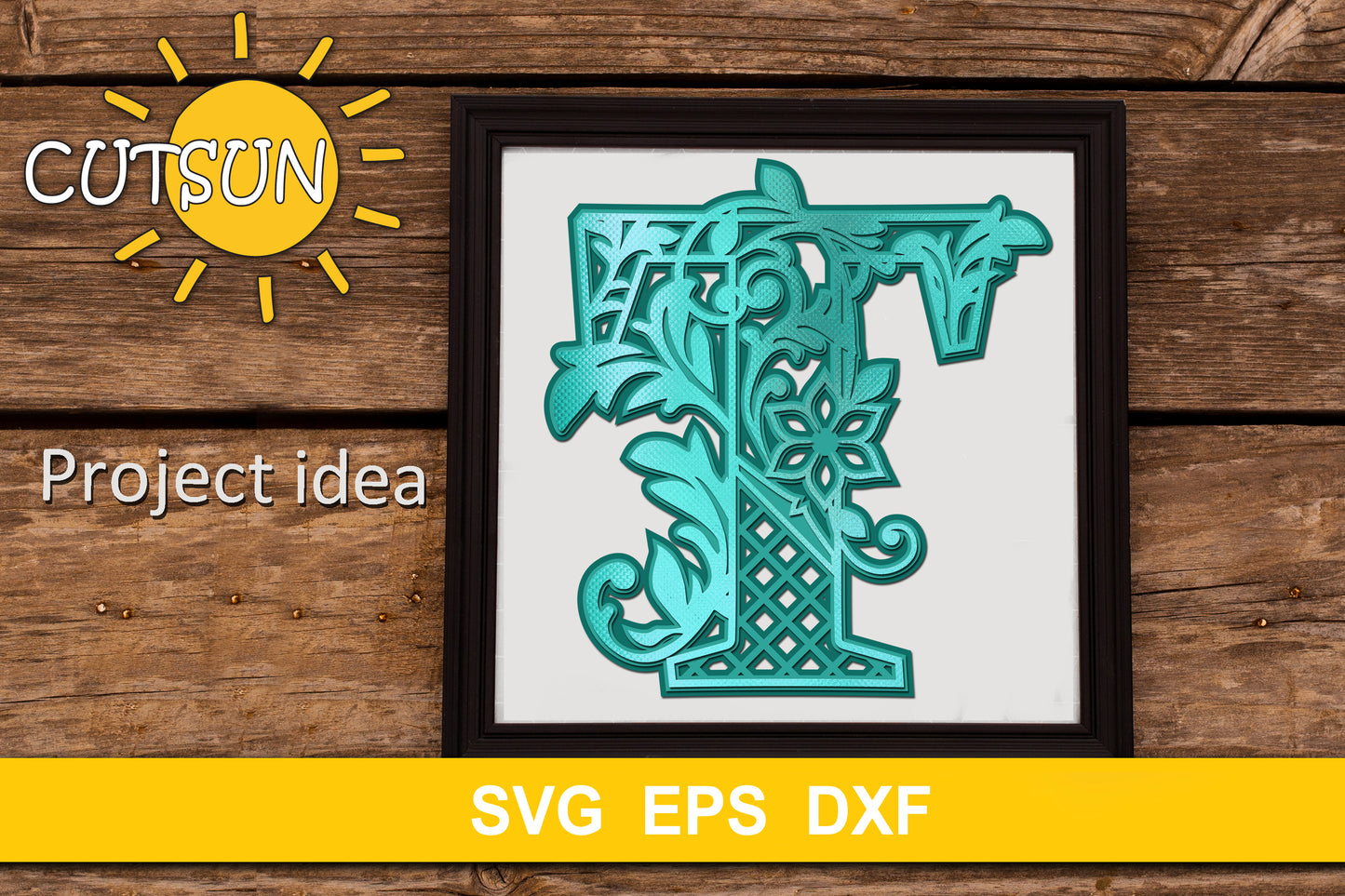 3D Alphabet Layered Mandala T - 3 layers cut file SVG