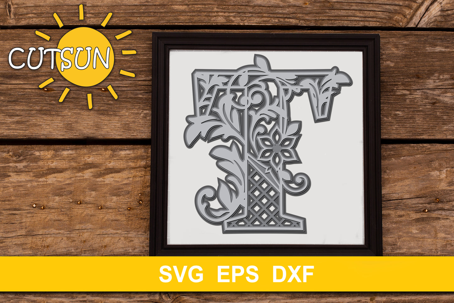 3D Alphabet Layered Mandala T - 3 layers cut file SVG