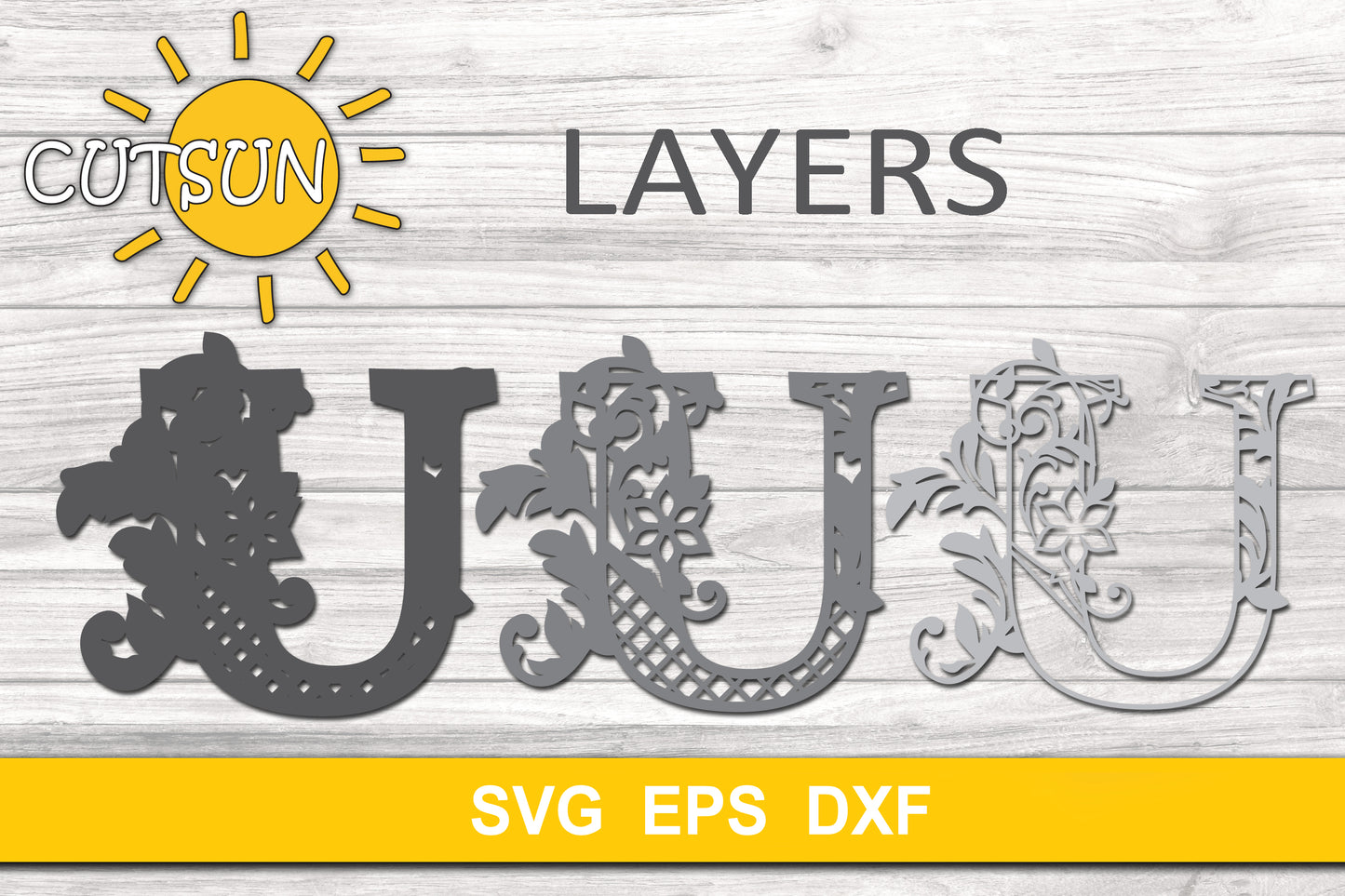 3D Alphabet Layered Mandala U - 3 layers cut file SVG