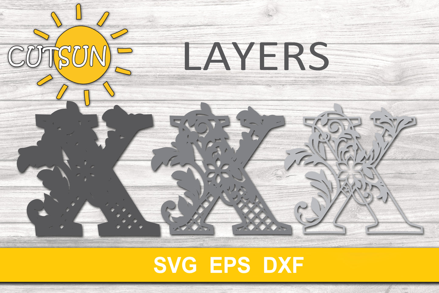 3D Alphabet Layered Mandala X - 3 layers cut file SVG