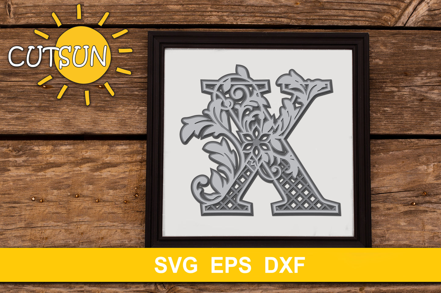 3D Alphabet Layered Mandala X - 3 layers cut file SVG