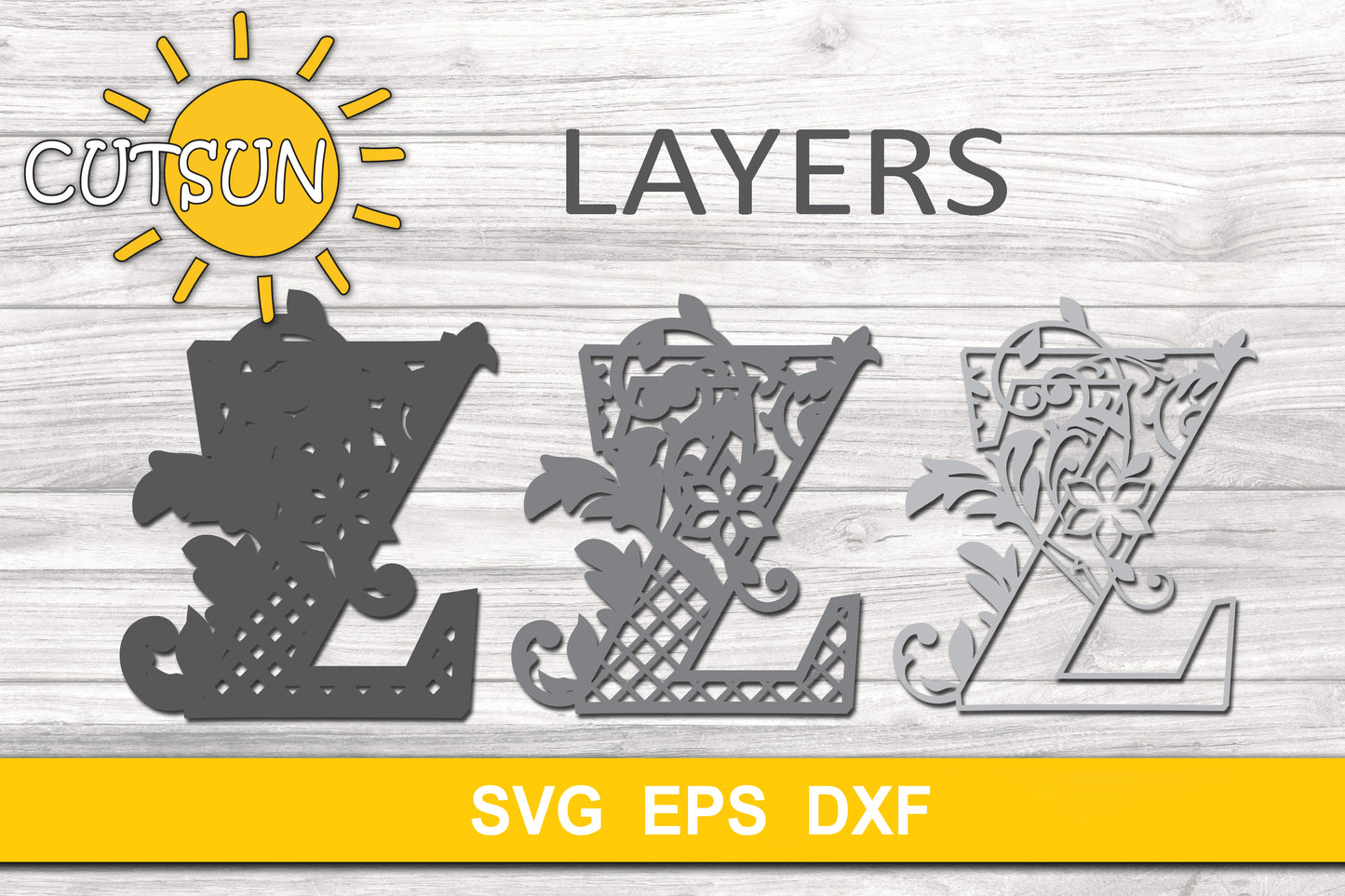 3D Alphabet Layered Mandala Z - 3 layers cut file SVG