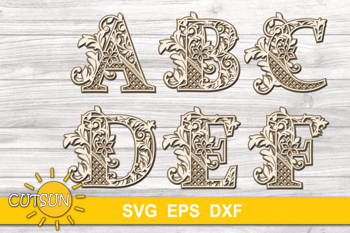 Decorative Layered Alphabet with scrolls SVG Bundle 26 letters
