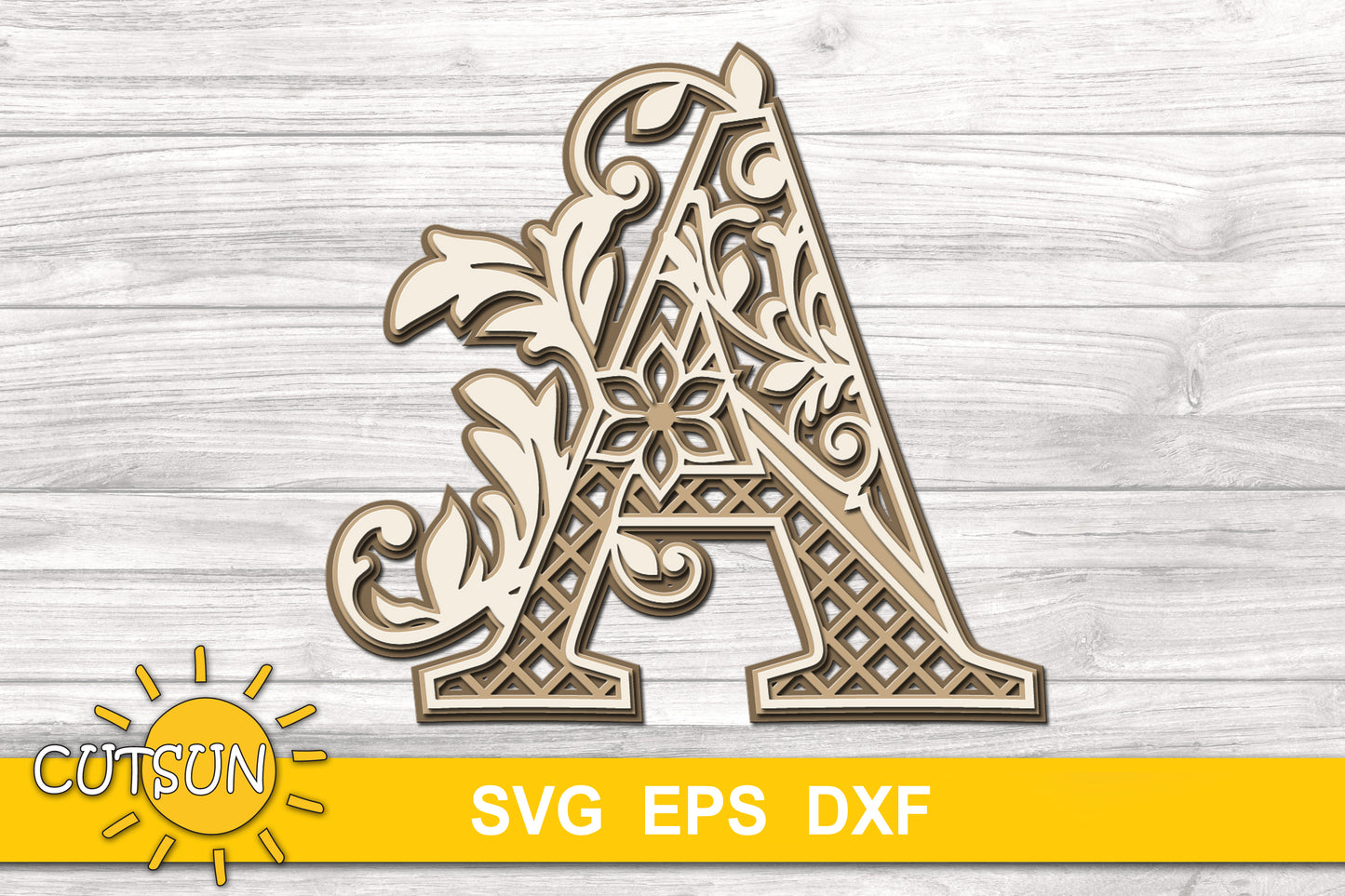 Decorative Layered Alphabet with scrolls SVG Bundle 26 letters