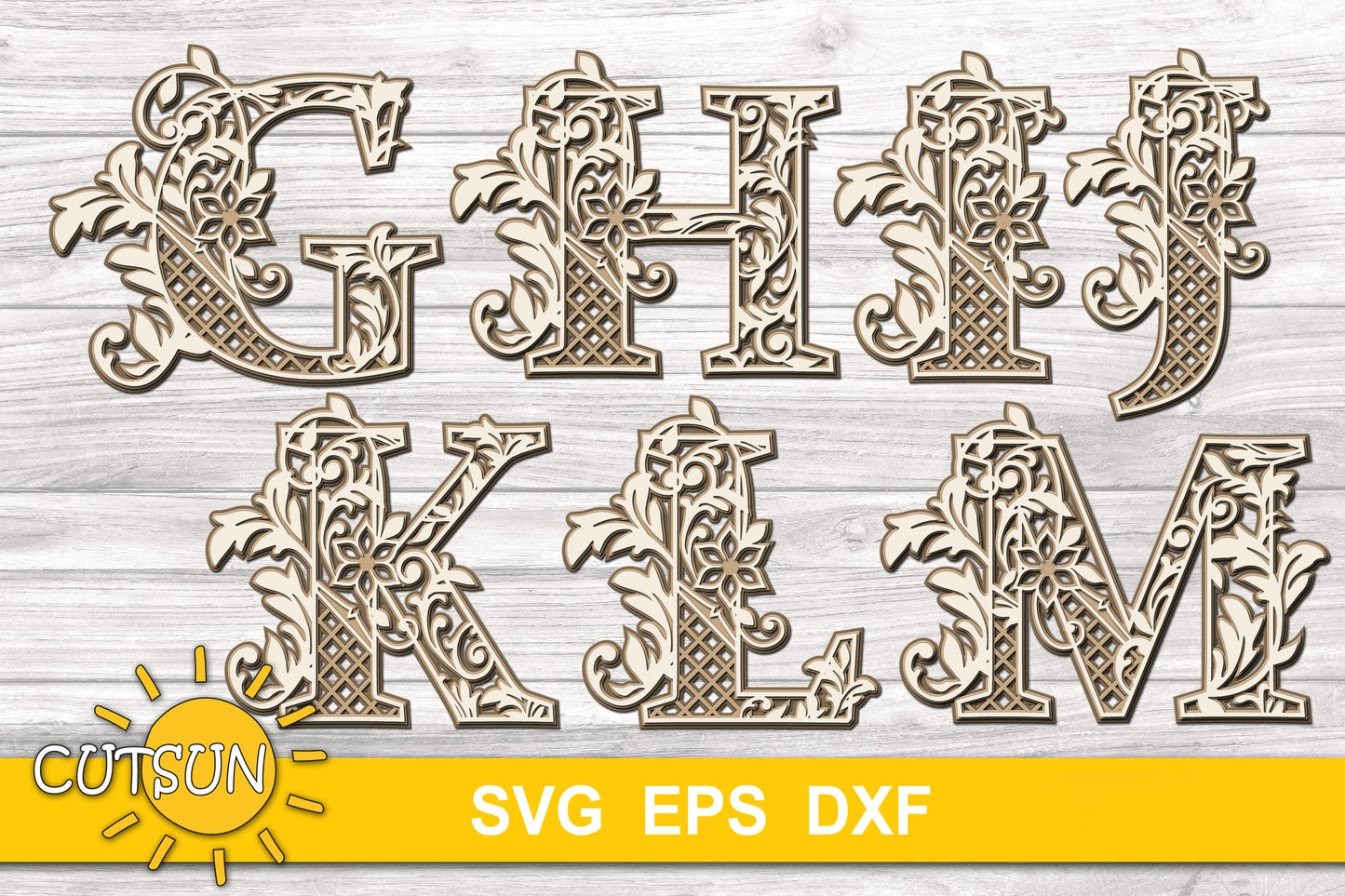Decorative Layered Alphabet with scrolls SVG Bundle 26 letters