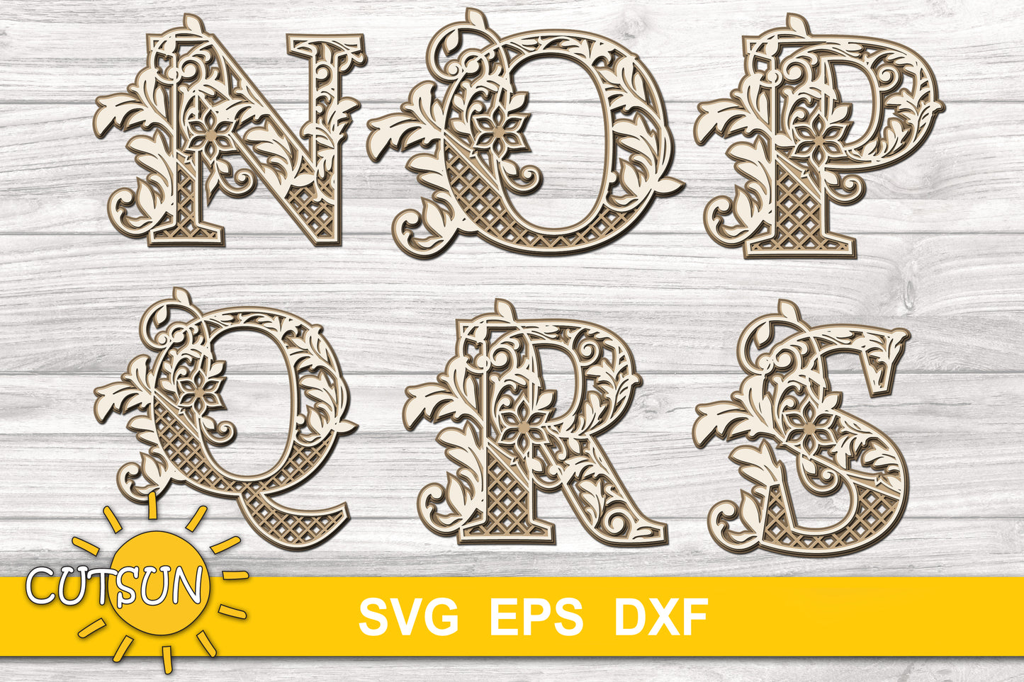 Decorative Layered Alphabet with scrolls SVG Bundle 26 letters