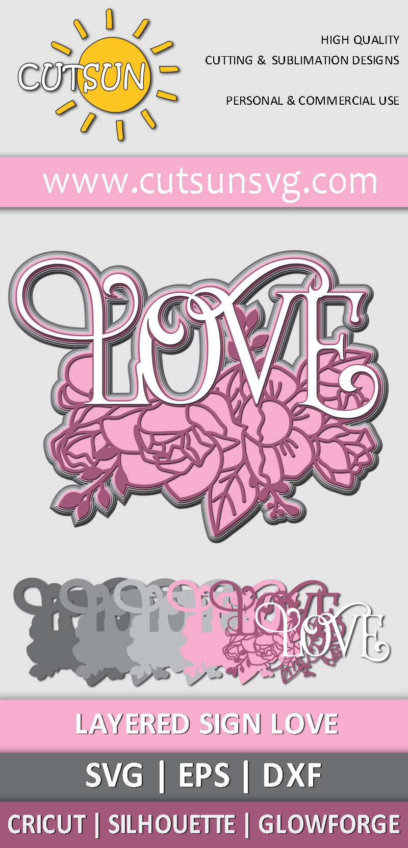 3D Layered Love sign SVG