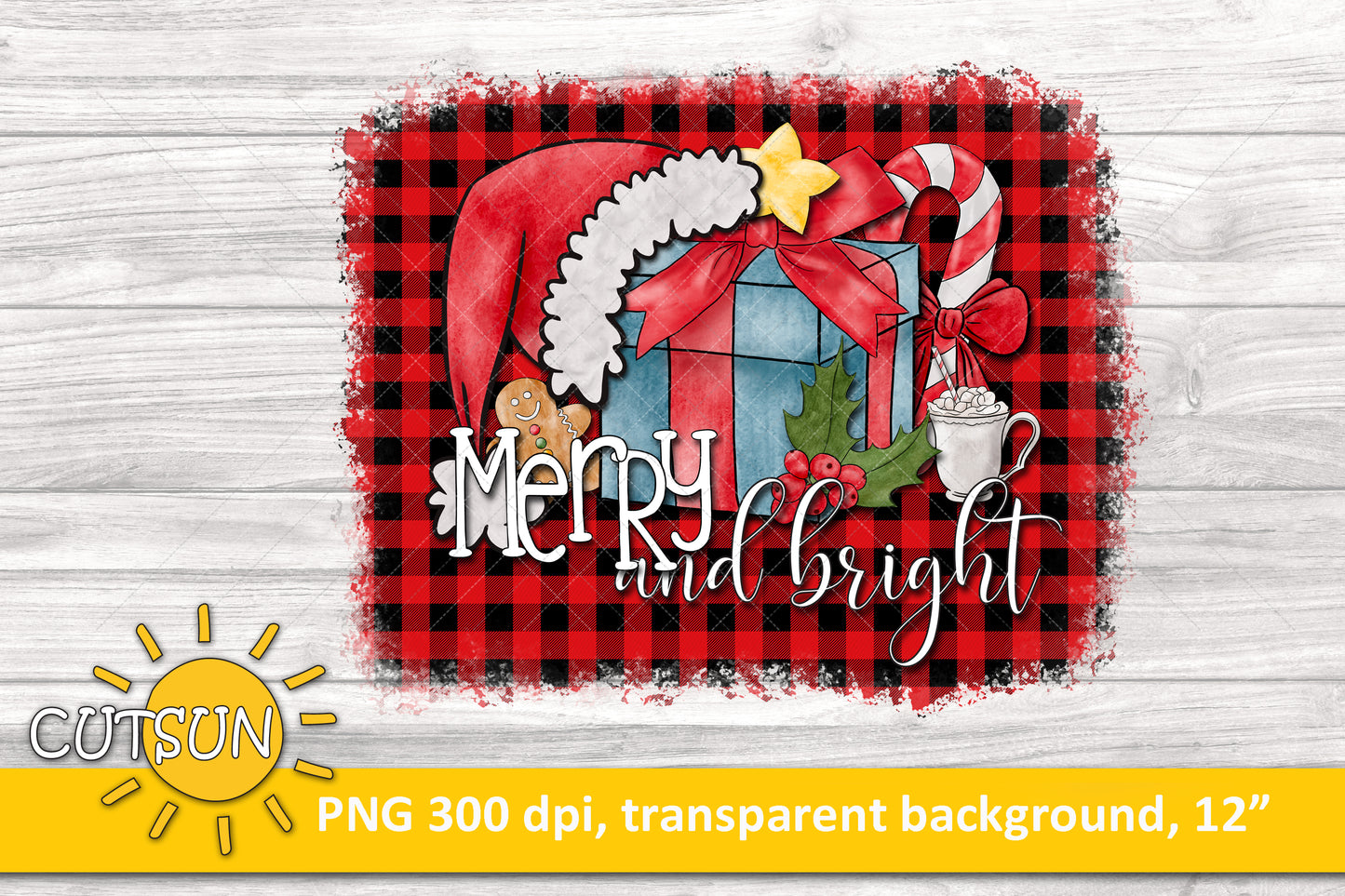 Merry and Bright Christmas sublimation design download