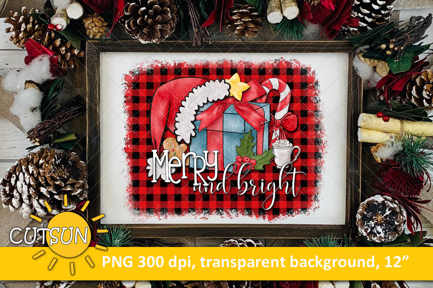 Merry and Bright Christmas sublimation design download