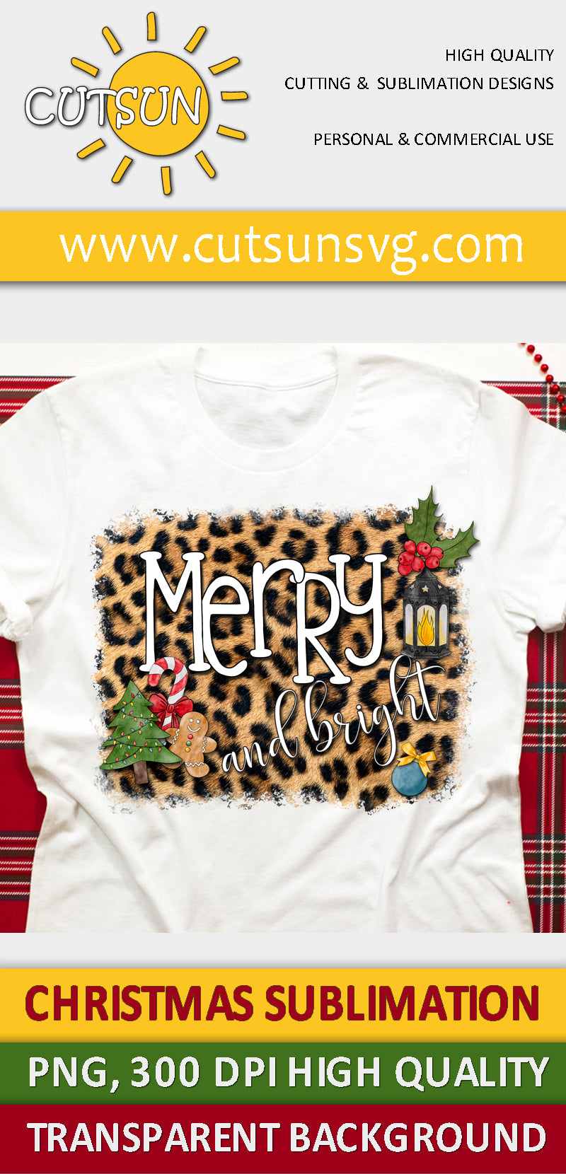 Merry and Bright Christmas sublimation design