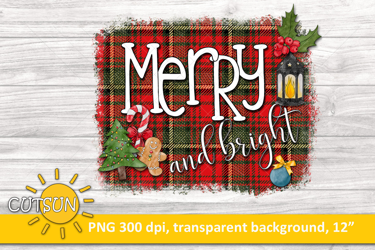 Merry and Bright Christmas Sublimation design download