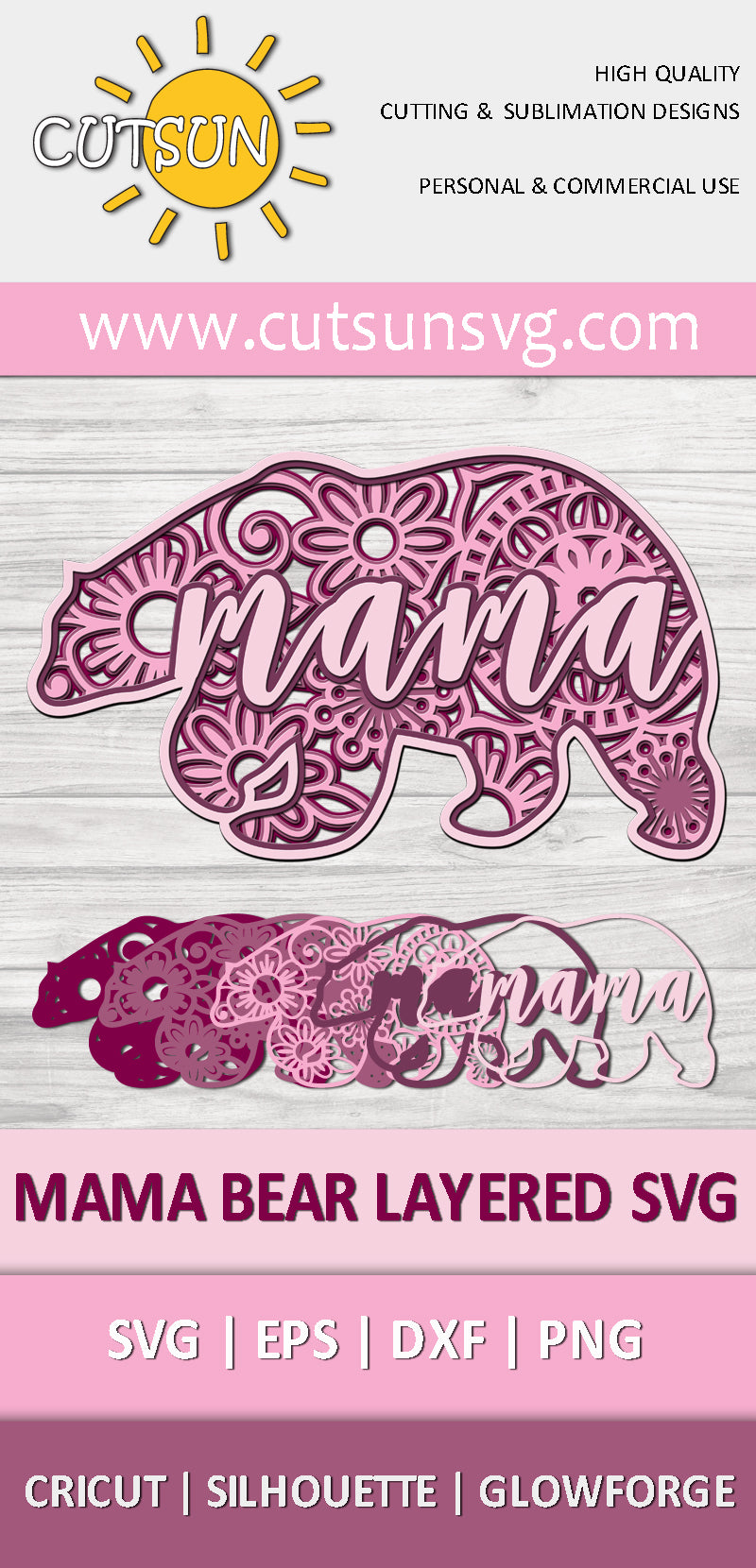 3D layered Mama Bear Mandala