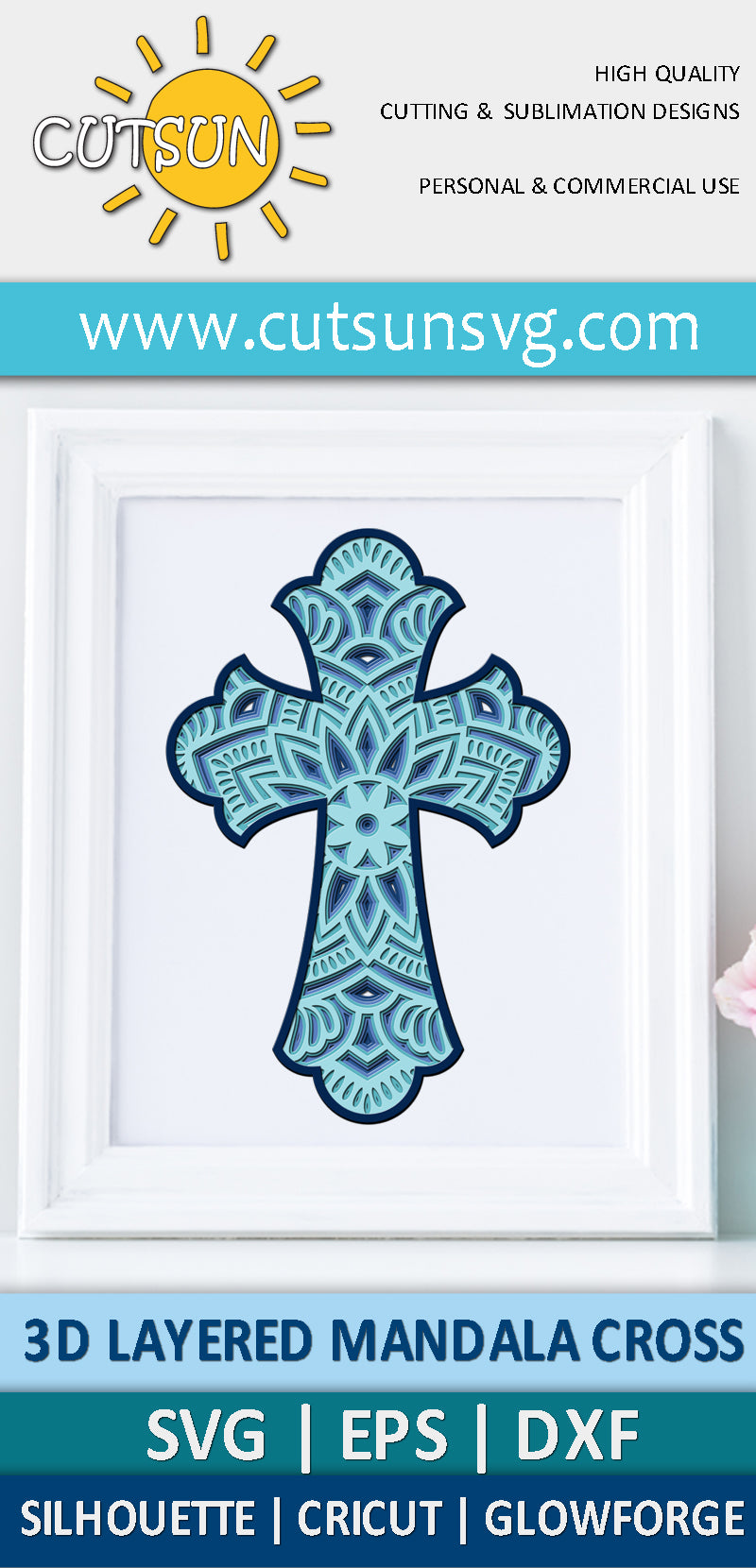 3D Layered Mandala Cross