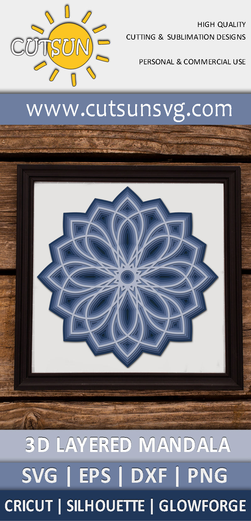 3D Layered Mandala SVG 6 layers