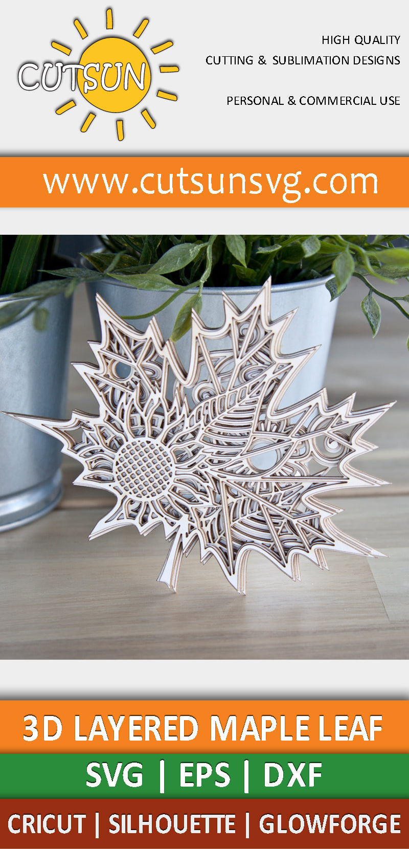 3D Layered Maple Leaf SVG