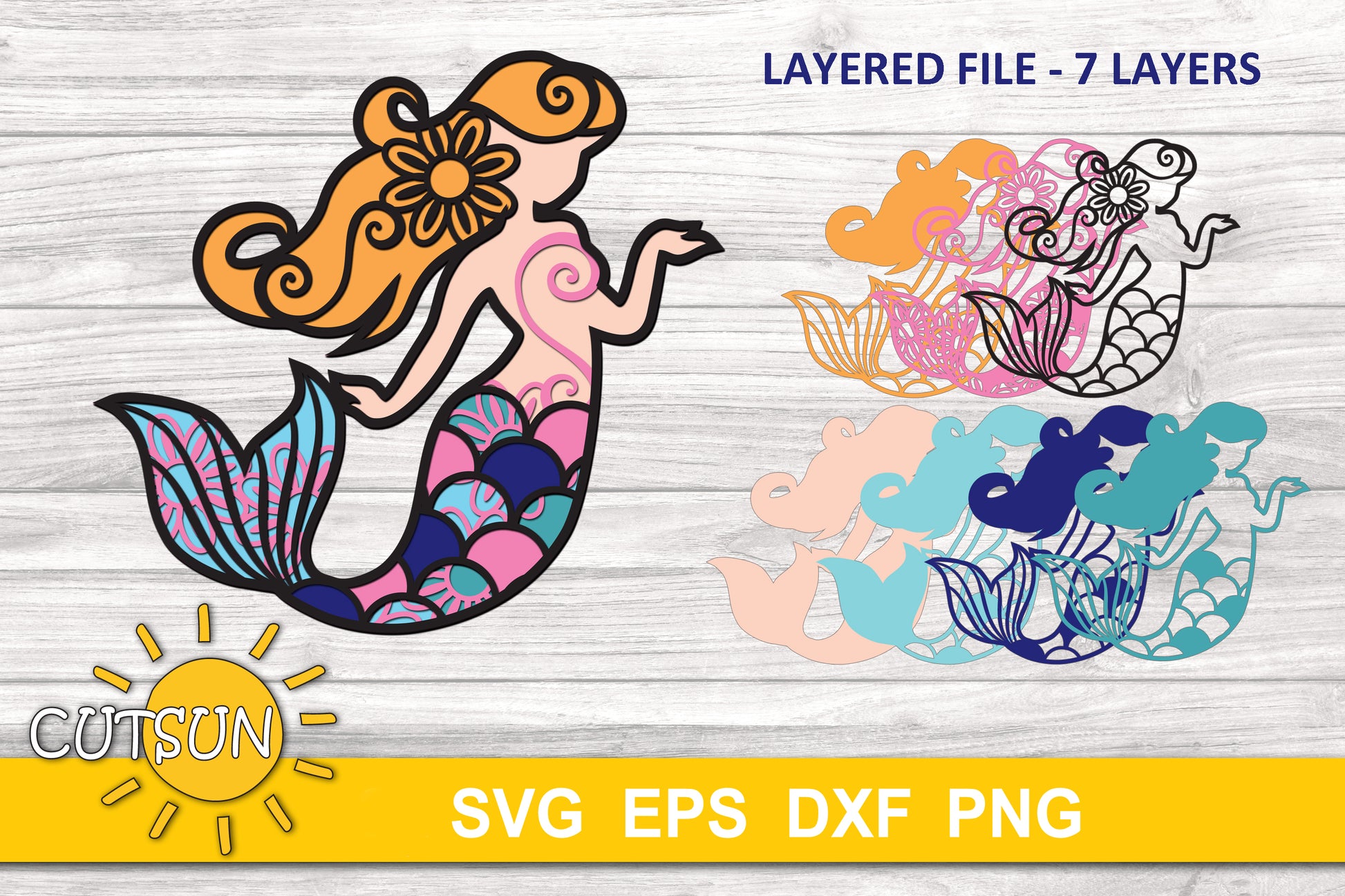 3D Layered Mermaid SVG