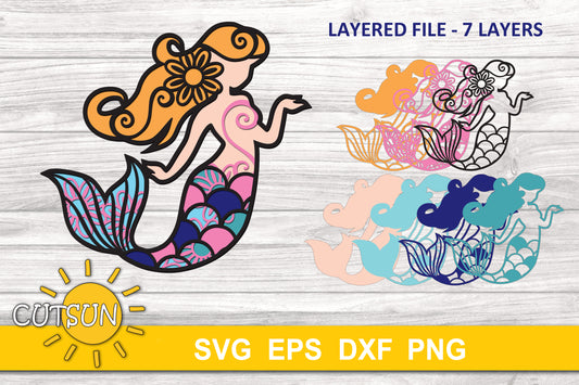3D Layered Mermaid SVG