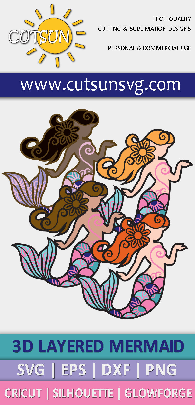 3D Layered Mermaid SVG