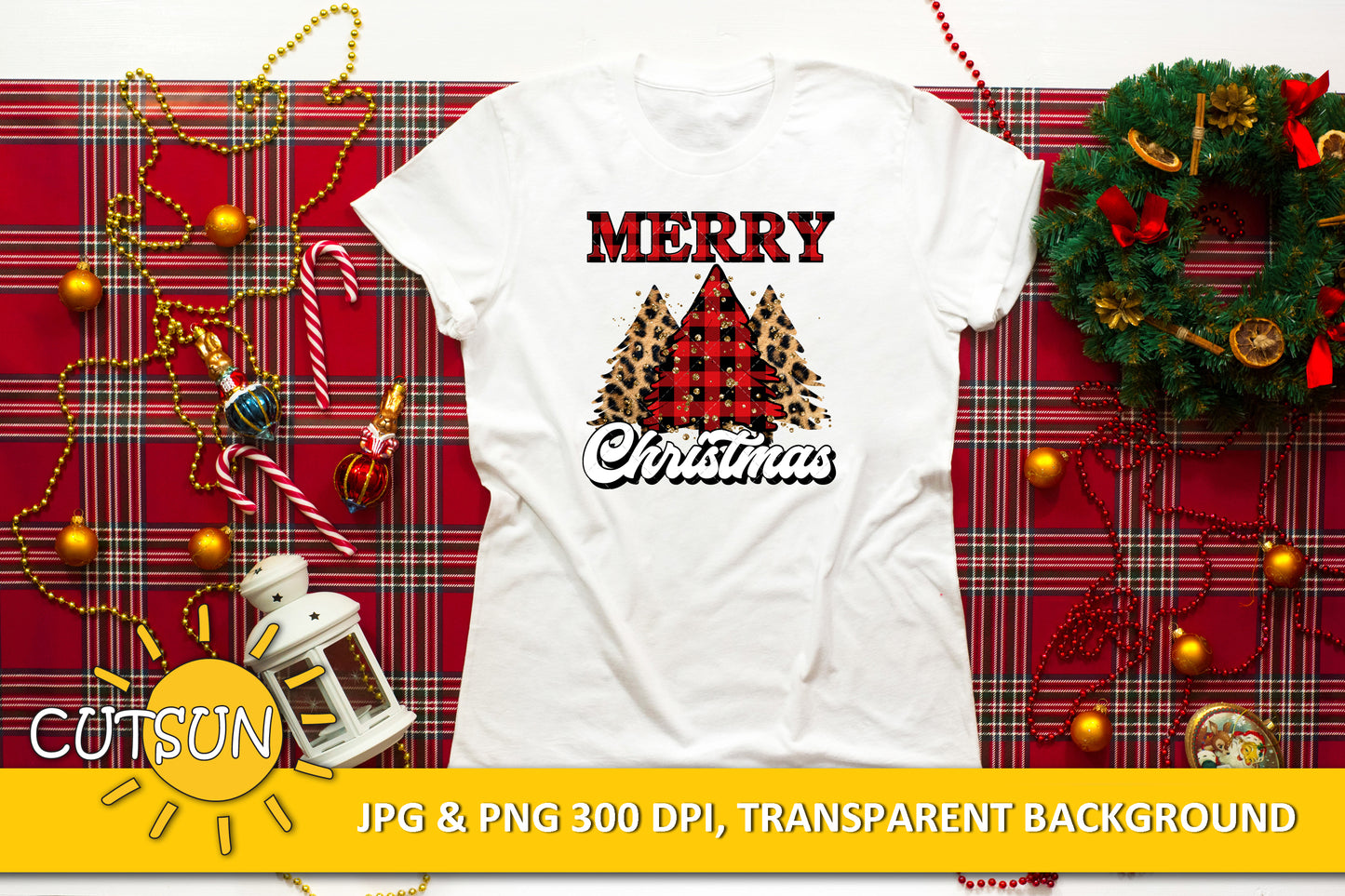 Merry Christmas sublimation design download Buffalo Plaid and Leopard