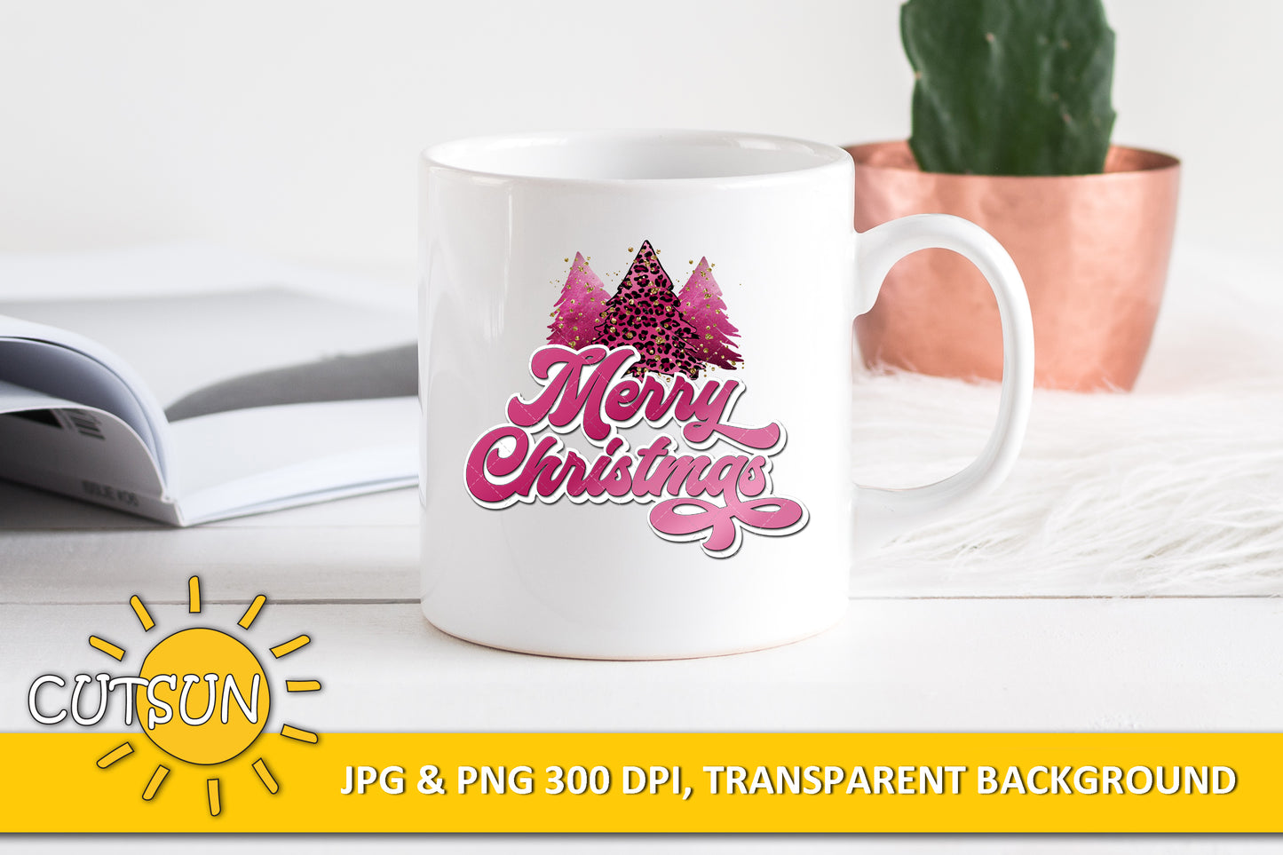 Merry Christmas sublimation design download Pink Glitter and Leopard