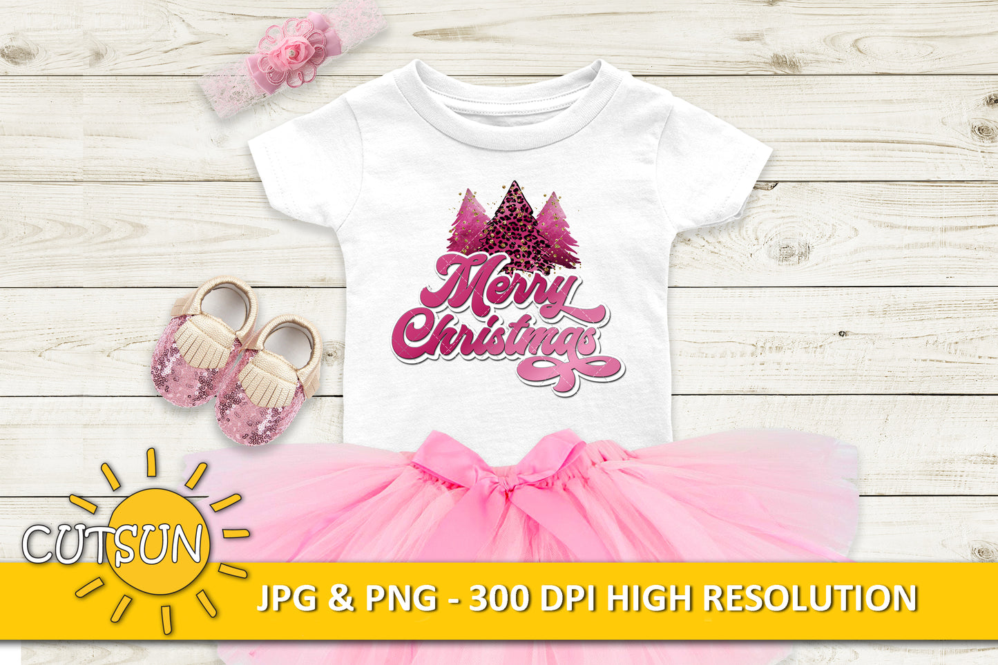 Merry Christmas sublimation design download Pink Glitter and Leopard