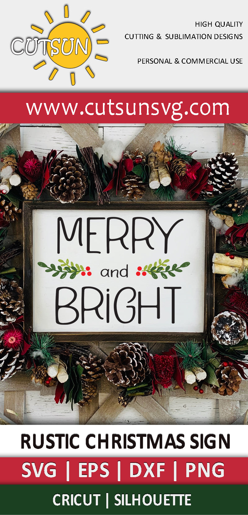 Christmas SVG | Merry and bright SVG | Rustic Christmas sign