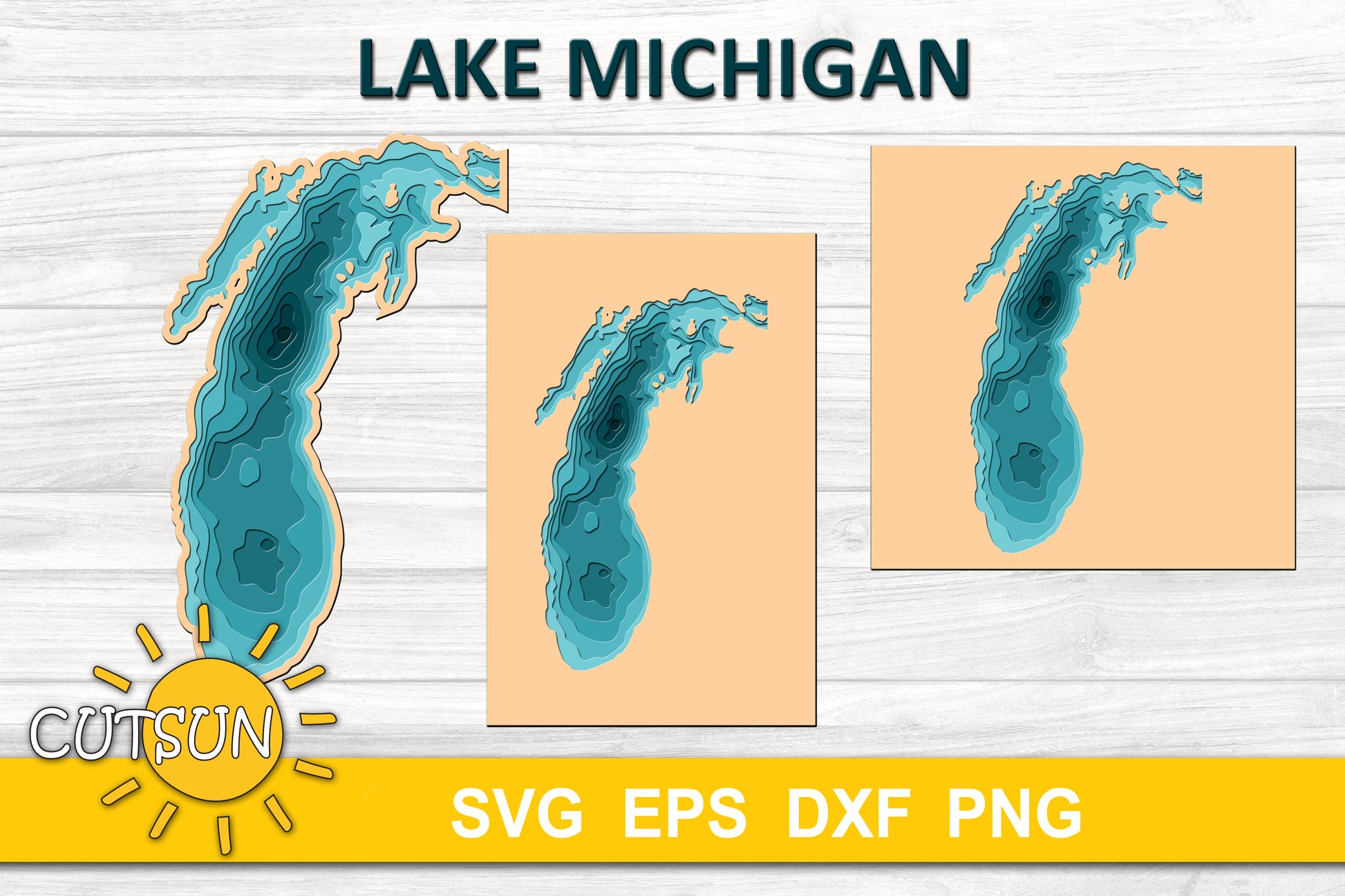 3D Layered Map Lake Michigan SVG