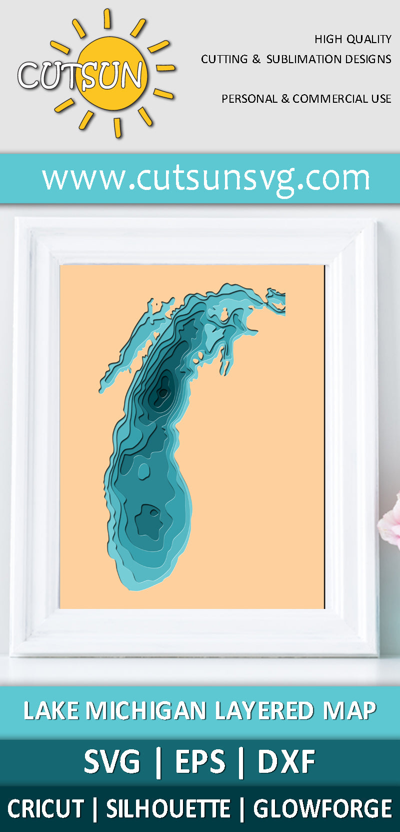 3D Layered Map Lake Michigan SVG