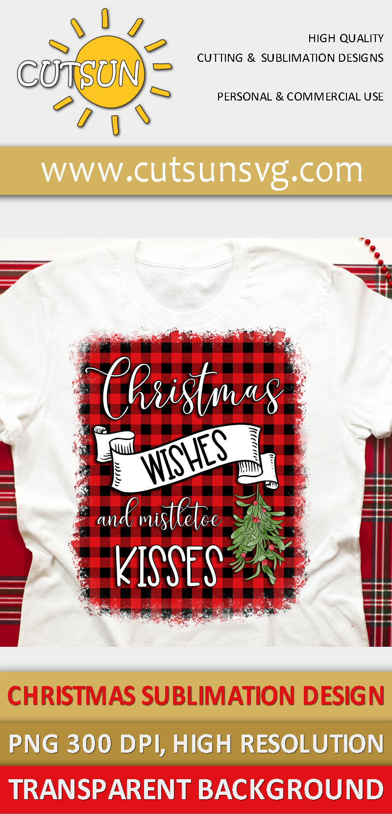 Christmas Wishes and MIstletoe Kisses Sublimation PNG