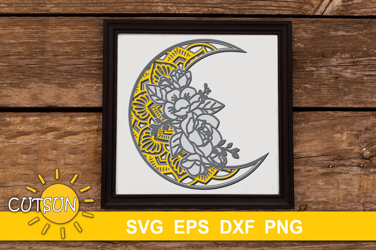 3D Layered Floral Moon SVG