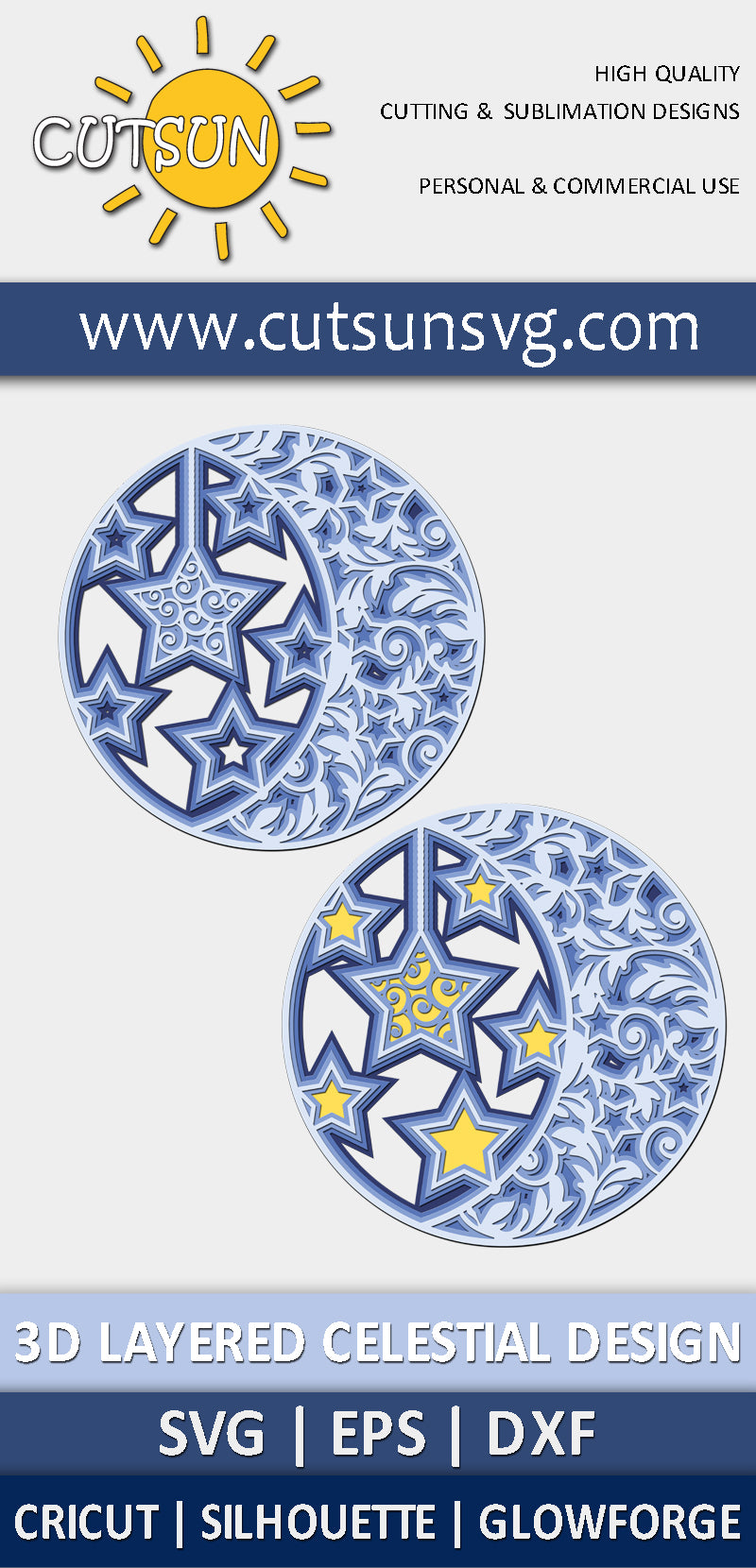 3D Layered Moon SVG | 3D Layered Celestial SVG