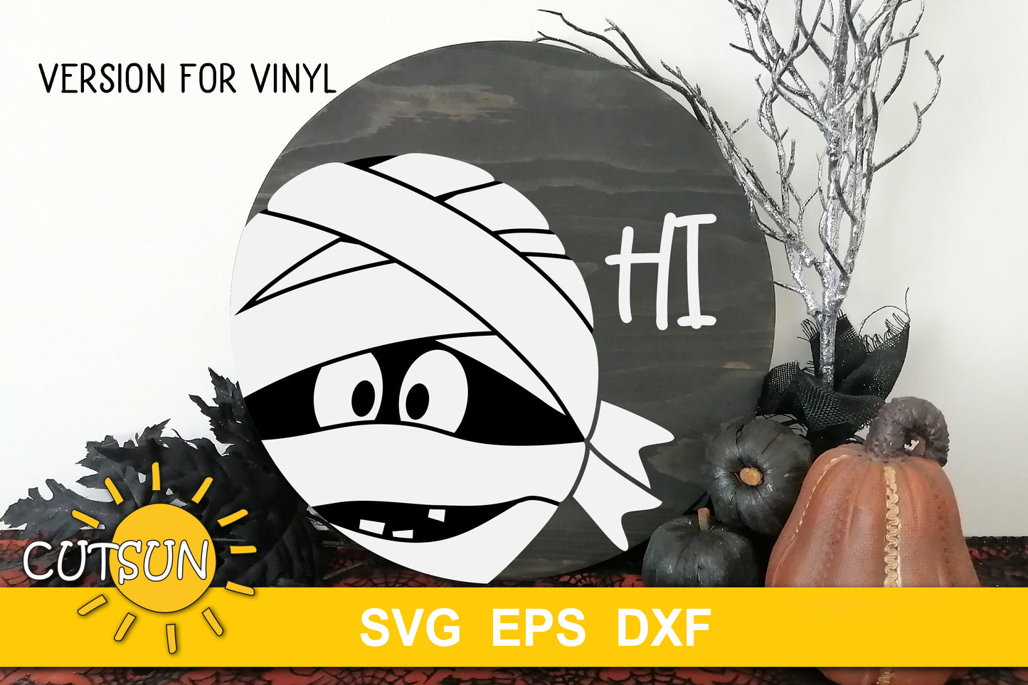 Mummy Hi Halloween door hanger svg - laser cut file