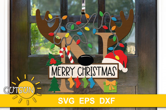 Letter N Christmas monogram door hanger SVG