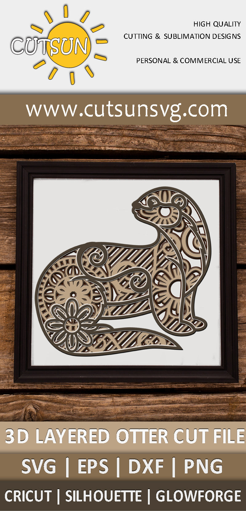 3D Layered Otter SVG | 5-Layer Laser Cut File | Cricut svg | Decorative Otter design