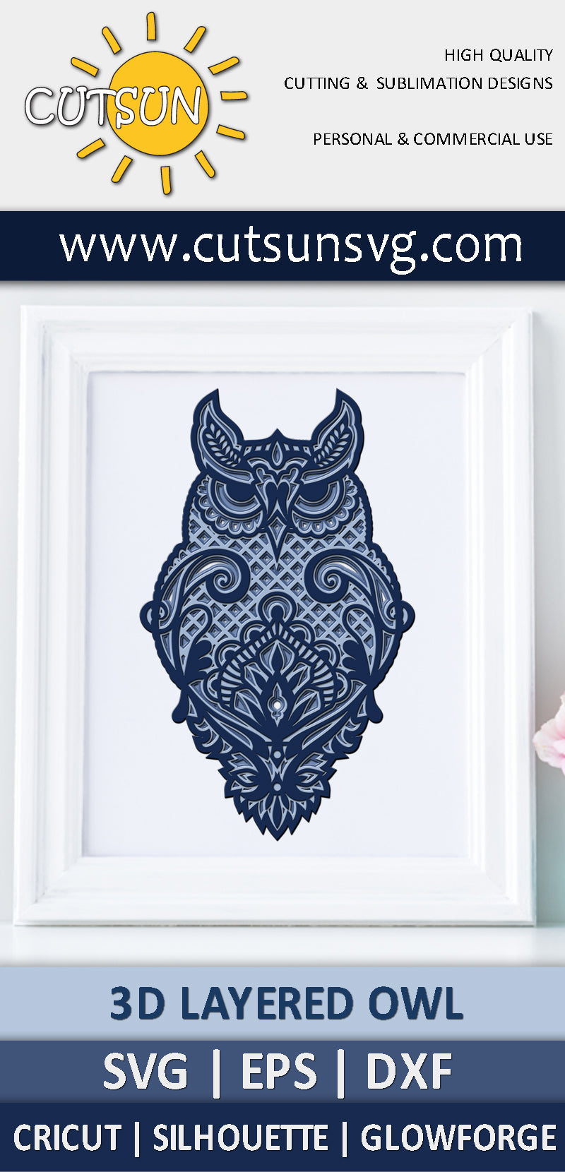 3D Layered Owl Mandala 4 layers | 3D layered svg