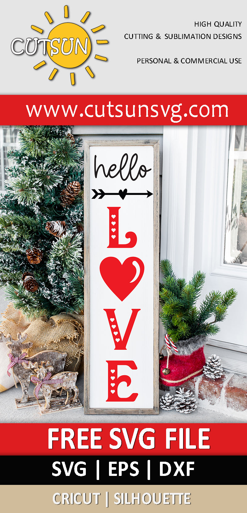 Hello Love Vertical Sign SVG Free